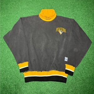 Vintage 90s Pittsburgh Penguins Sweatshirt, Turtleneck Crewneck, Hockey (Large)